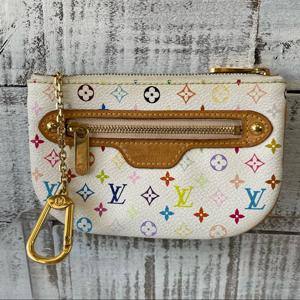 Louis Vuitton Pouchette Coin Purse Key Chain in White Multicolor